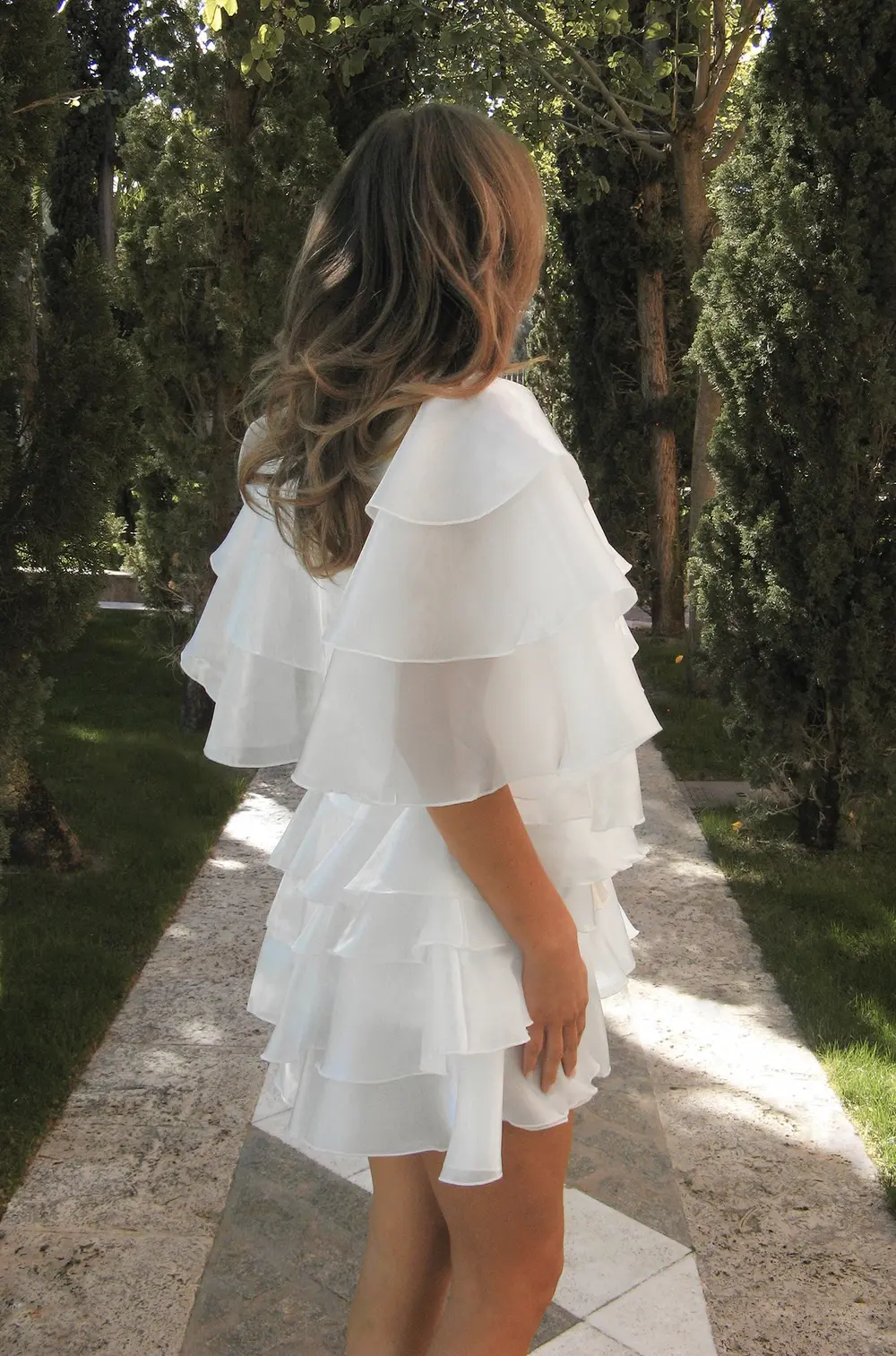 Flounce V-Neck Mini Dress White