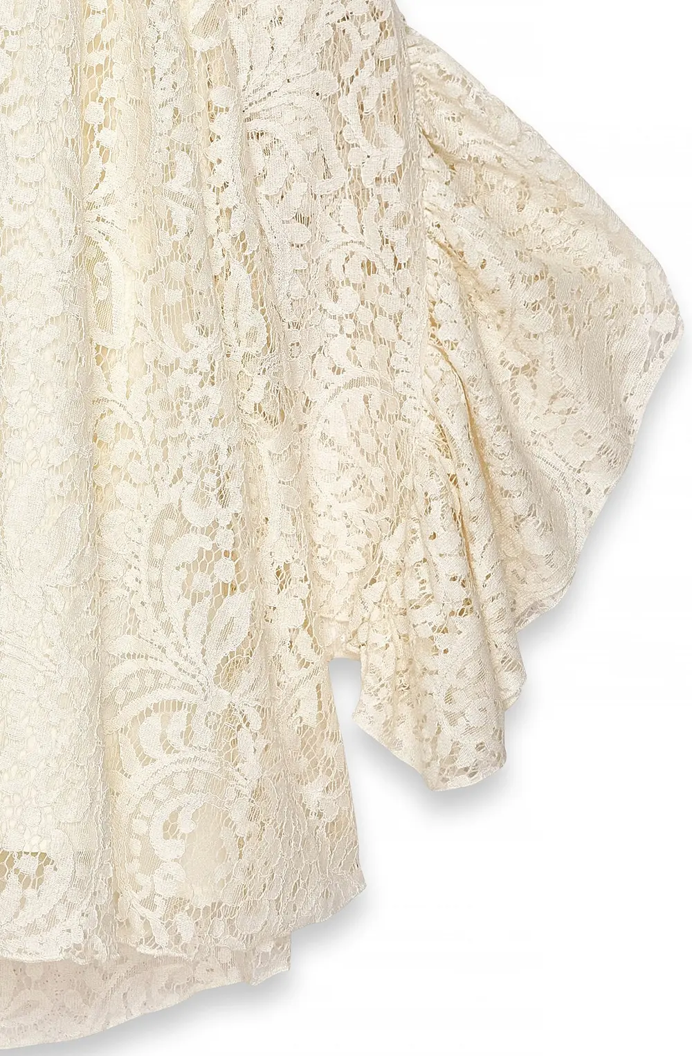 Lace Ruffle Long Sleeve Mini Dress Beige