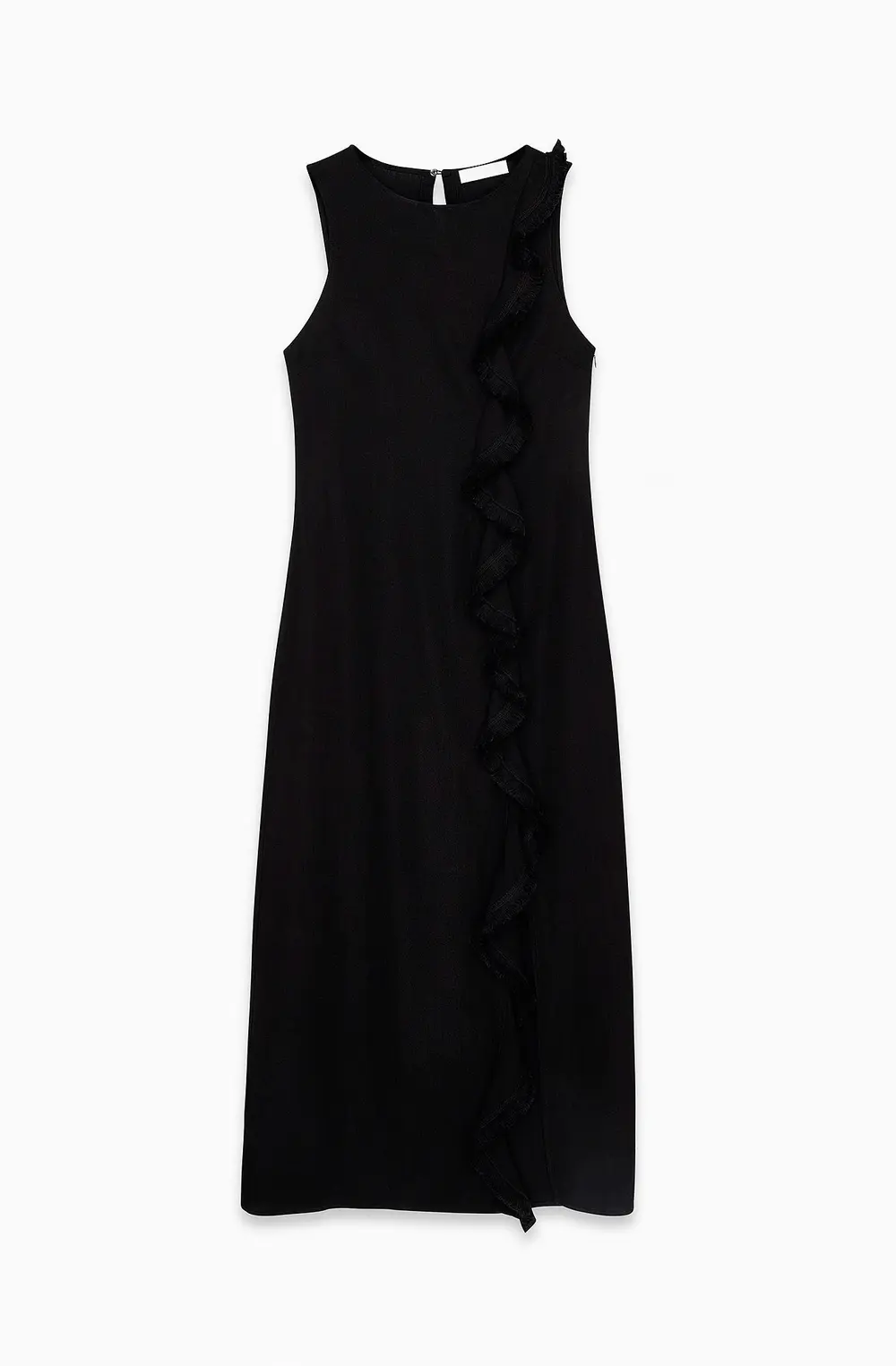 Ruffle Detail Fringe Midi Dress Black