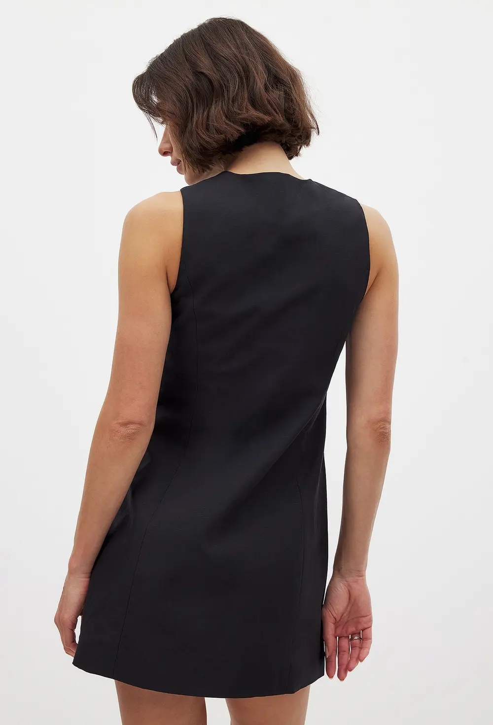 Linen Blend Vest Mini Dress Black