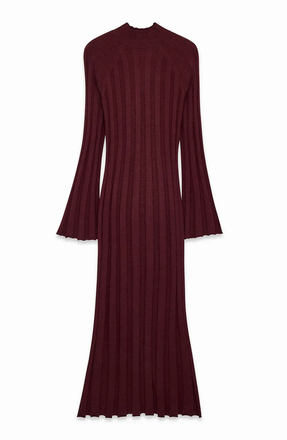 Knitted Ribbed Turtleneck Maxi Dress Burgundy