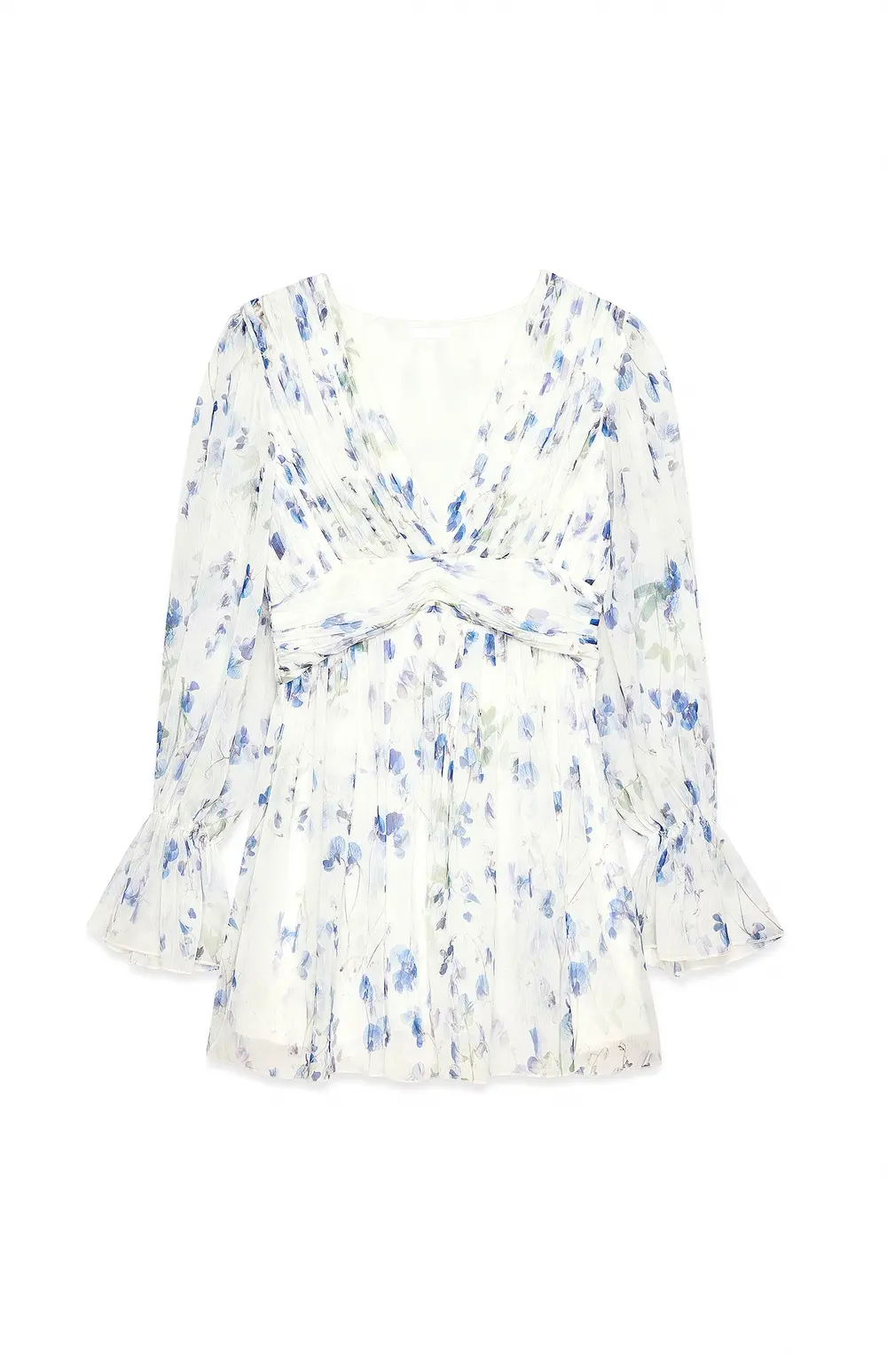 Marked Waist Mini Dress Blue