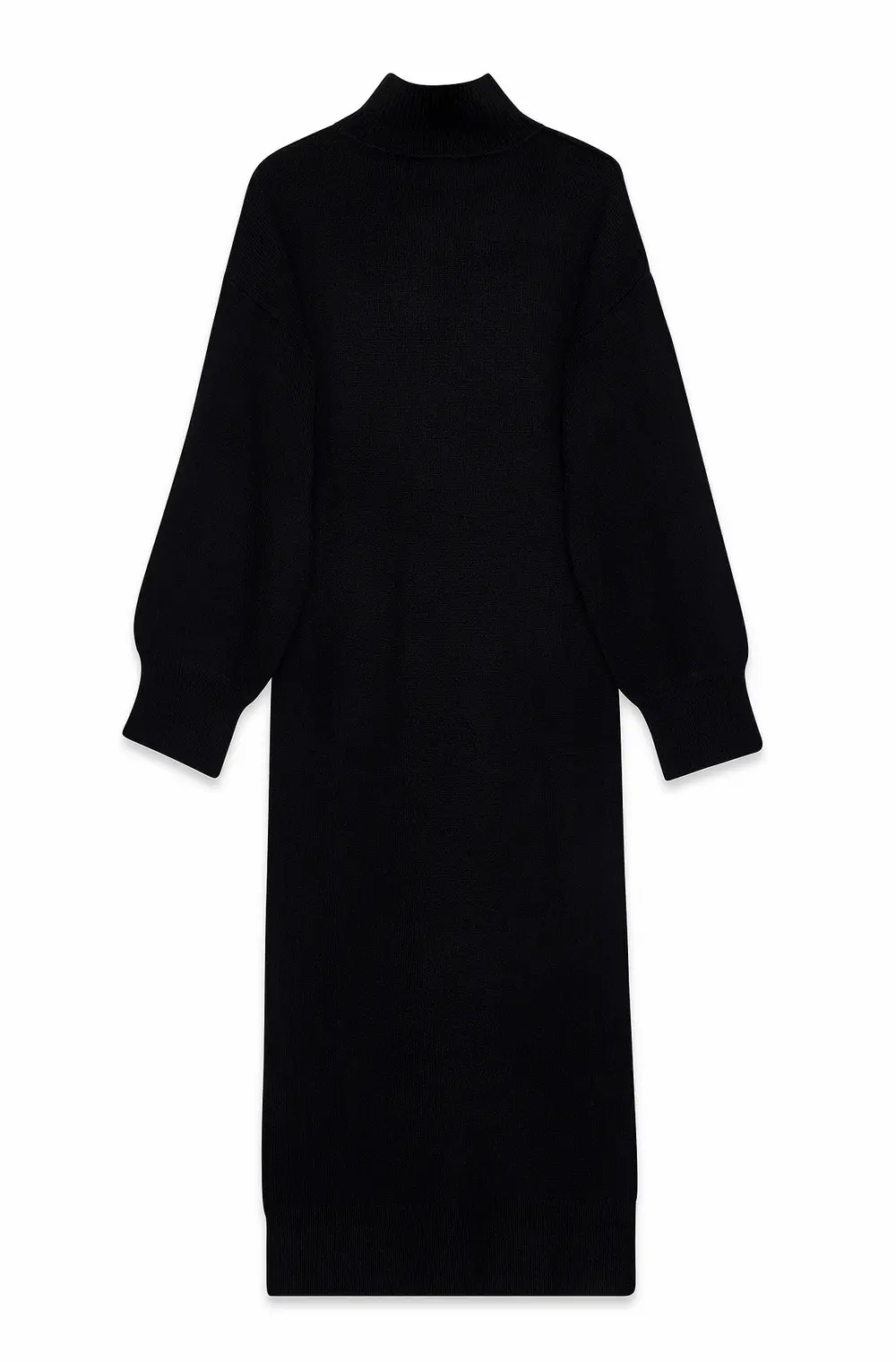 Knitted Wool Blend Sculptural Midi Dress Black