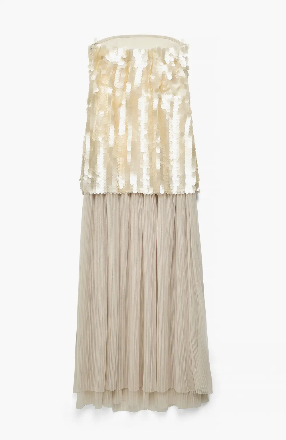 Sequin Bandeau Maxi Dress Beige