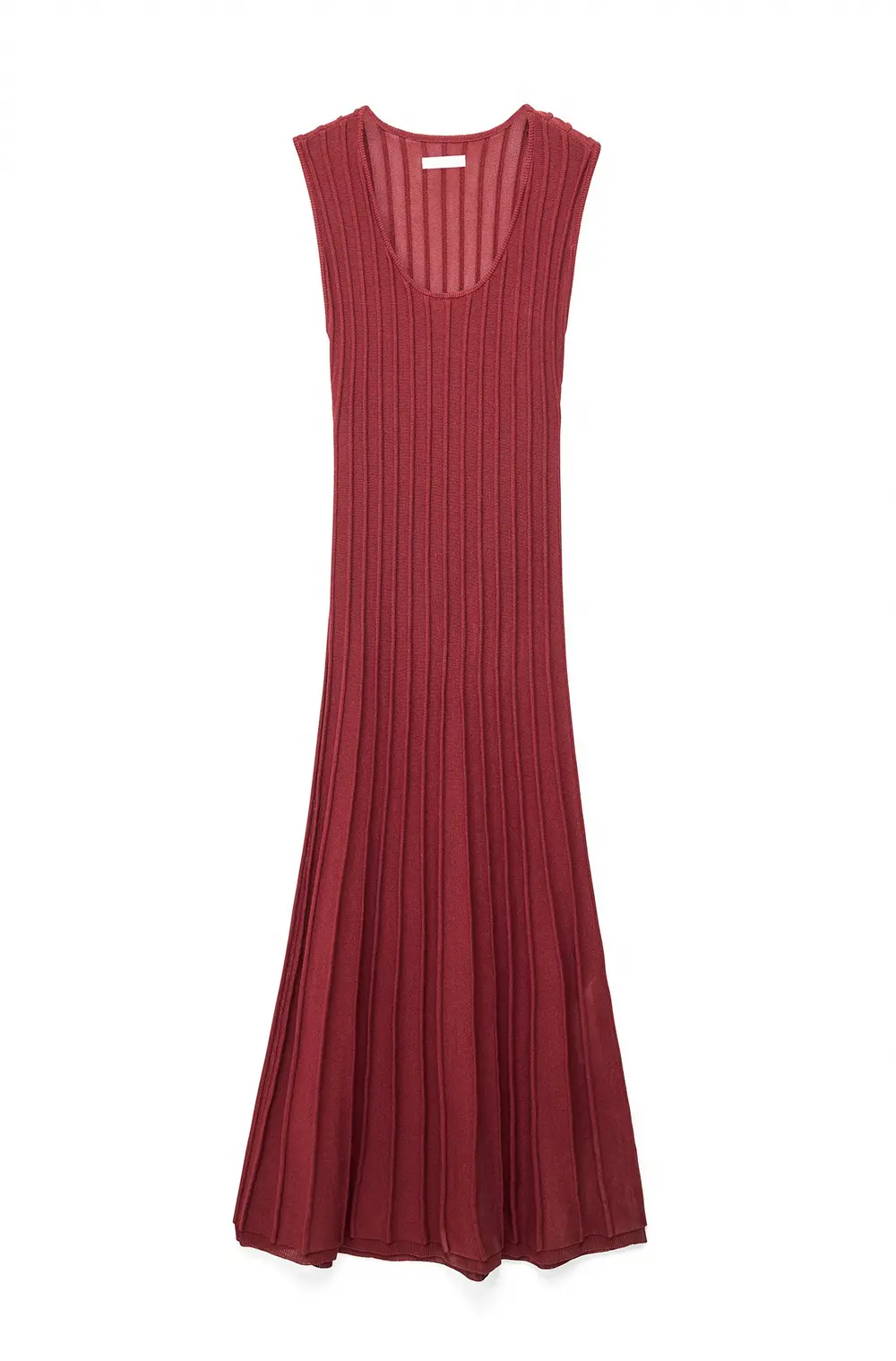 Knitted Scoop Neck Rib Maxi Dress Red