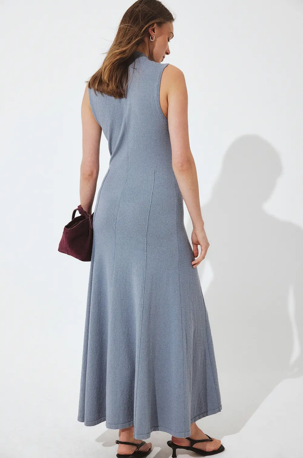 Knitted Sleeveless Seam Detail Maxi Dress Blue