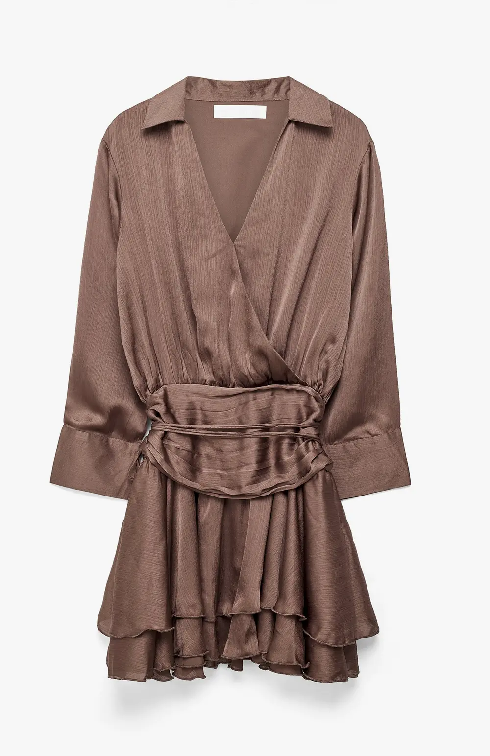 Ruched Waist Mini Shirt Dress Brown
