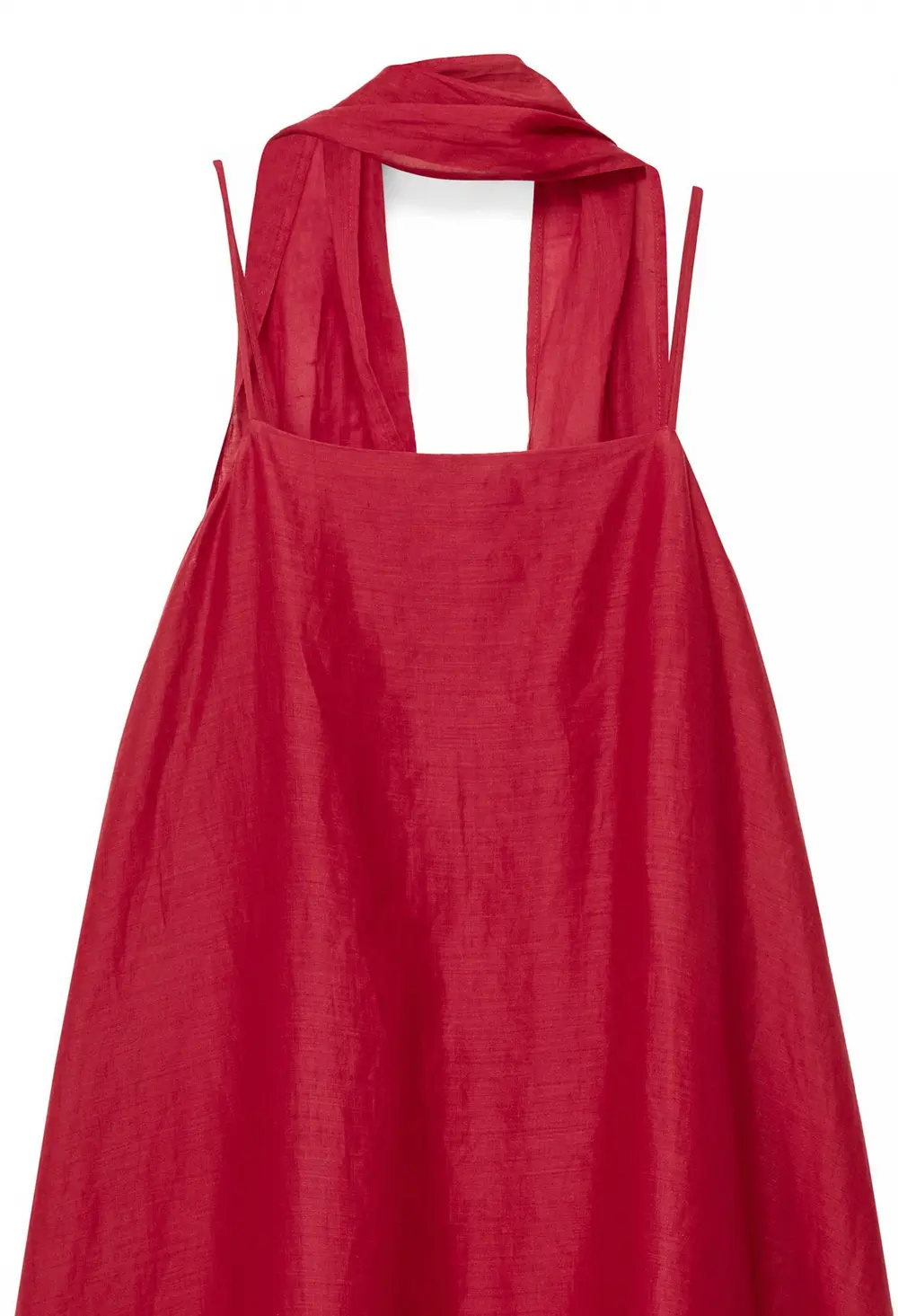Ramie Scarf Detail Midi Dress Red