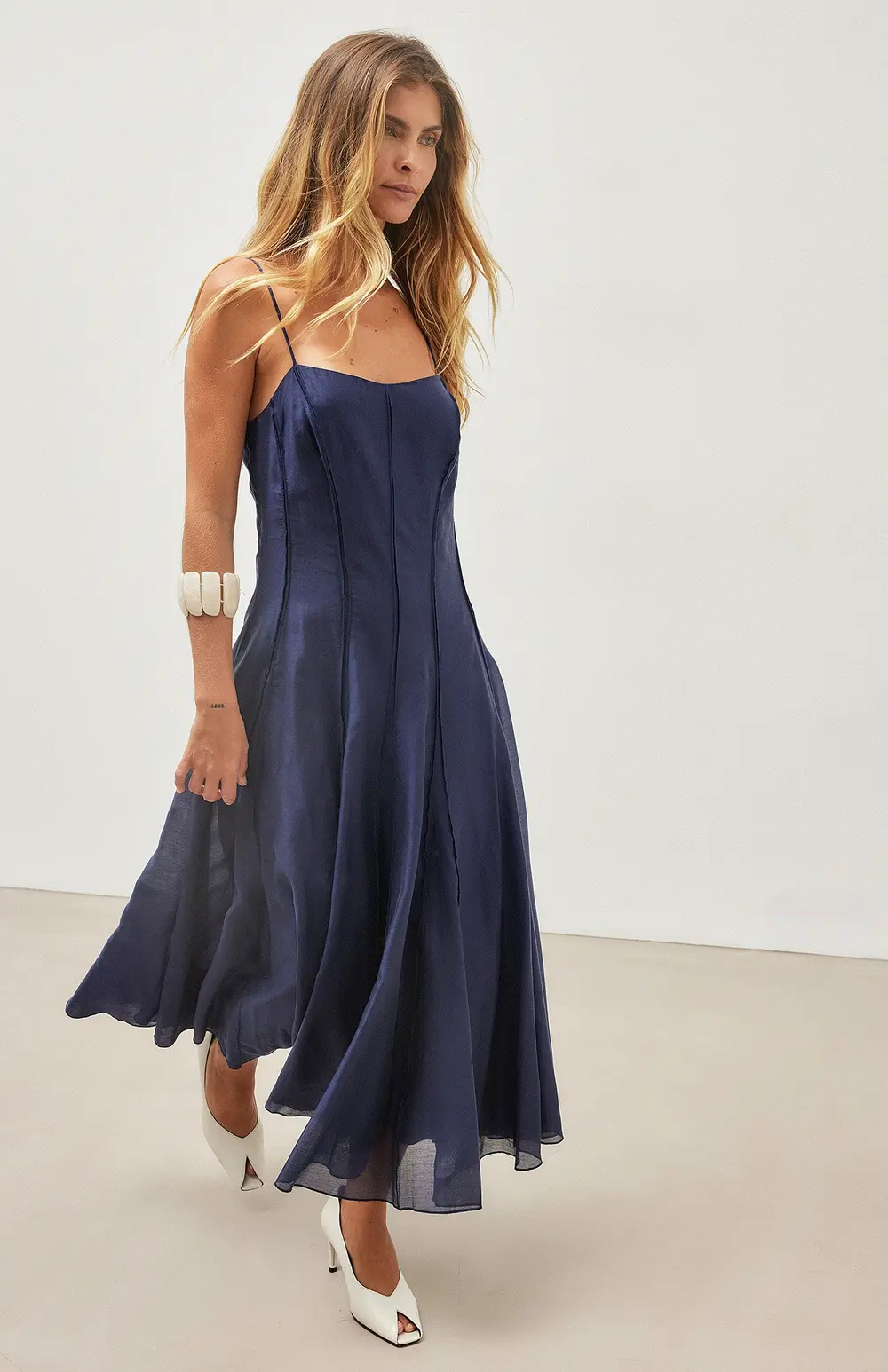 Seam Detail Strap Midi Dress Navy