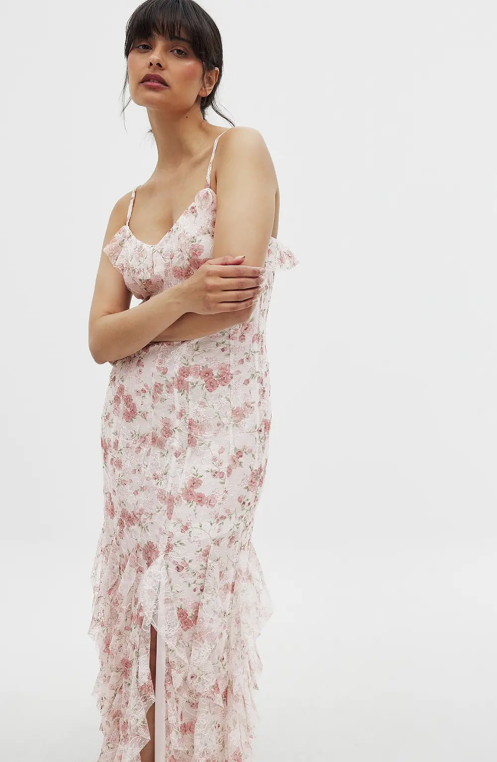 Frill Lace Maxi Dress Flower