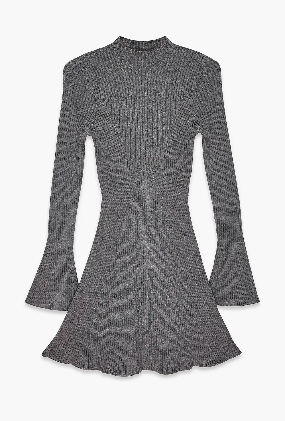 Knitted High Neck Flowy Mini Dress Grey