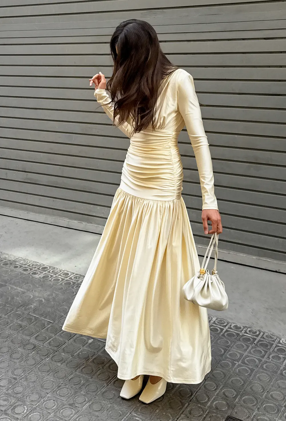 V-Neckline Draped Maxi Dress Yellow