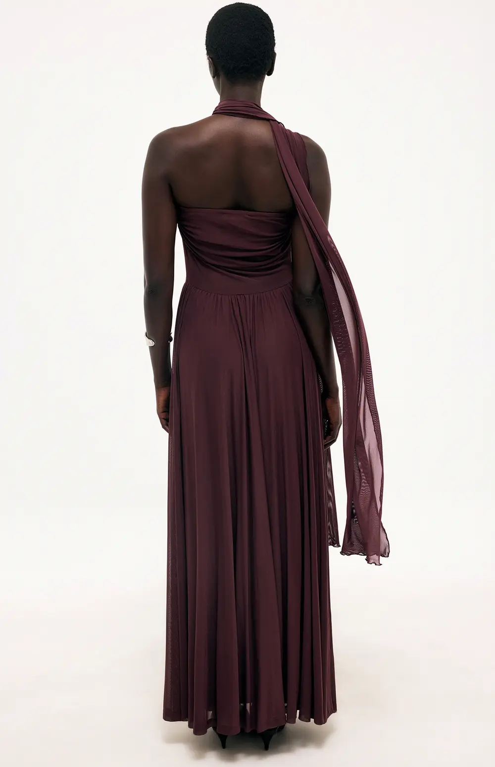 Mesh Scarf Maxi Dress Brown