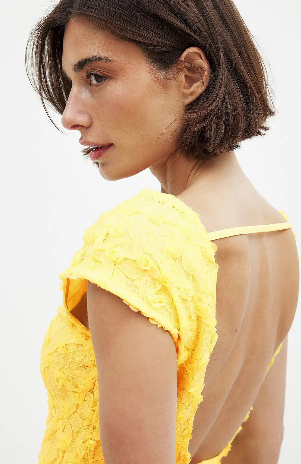 Open Back Lace Maxi Dress Yellow