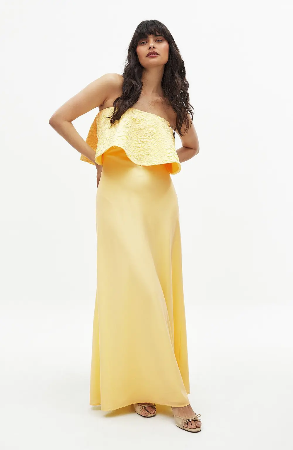Jacquard Bandeau Volume Maxi Dress Yellow
