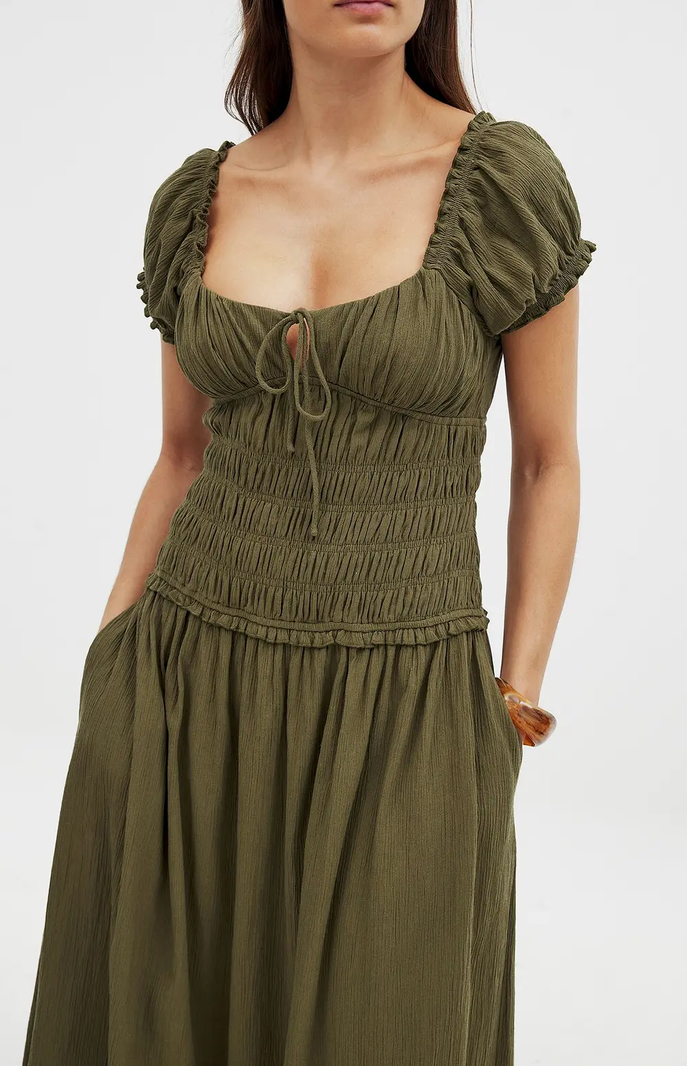 Smocked Short Sleeve Maxi Dress Green