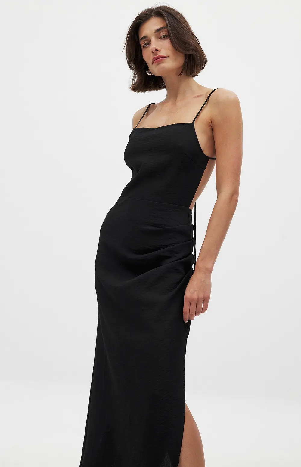 Tie Back Draped Midi Dress Black