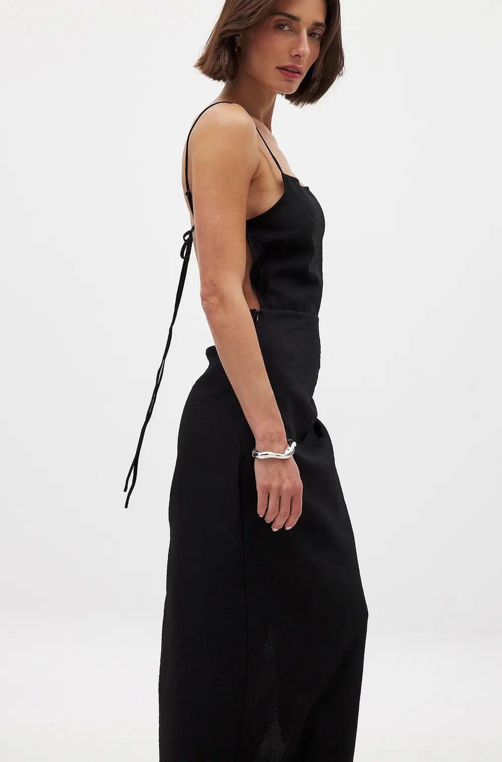 Tie Back Draped Midi Dress Black