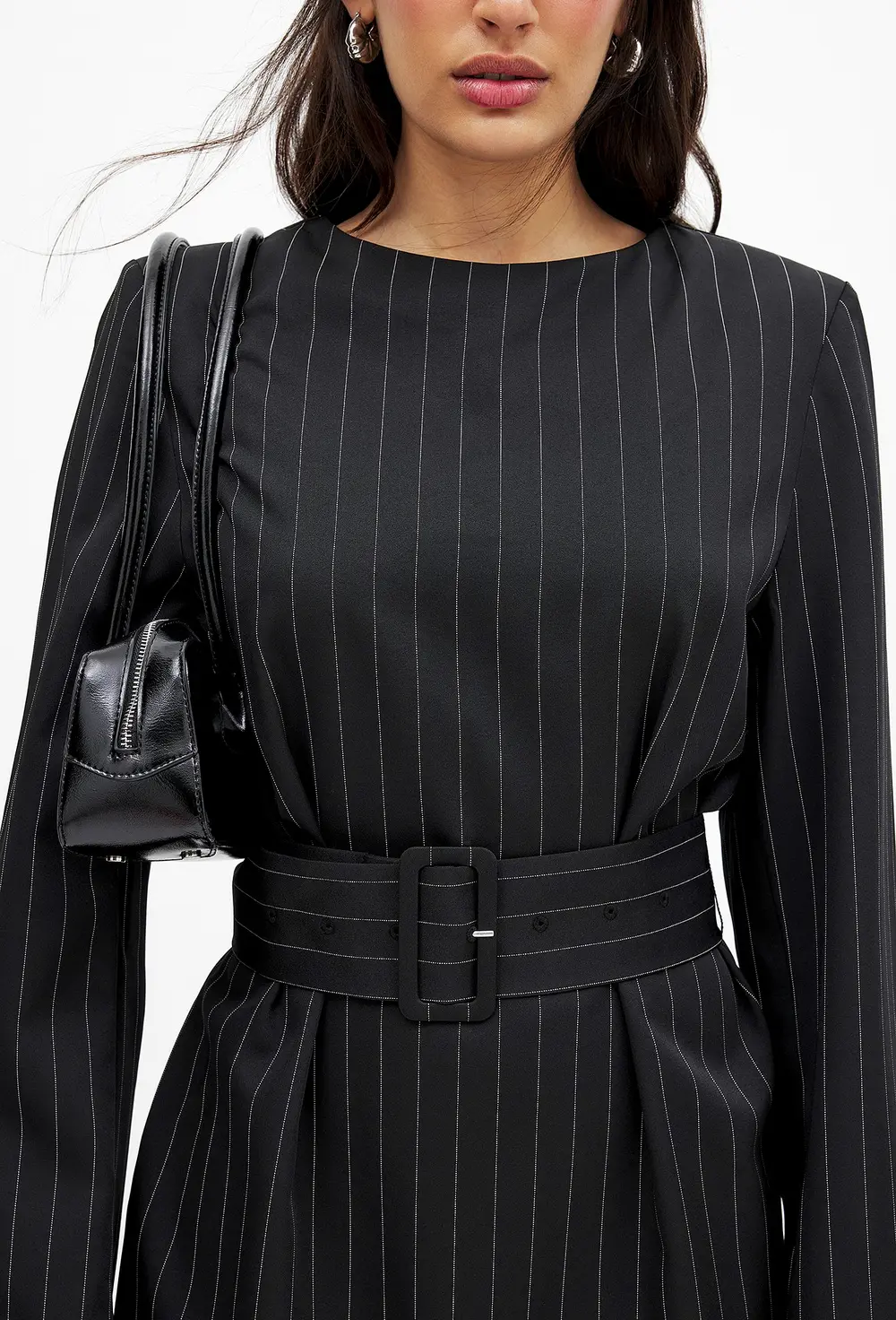 Tailored Belted Blazer Dress Stripe