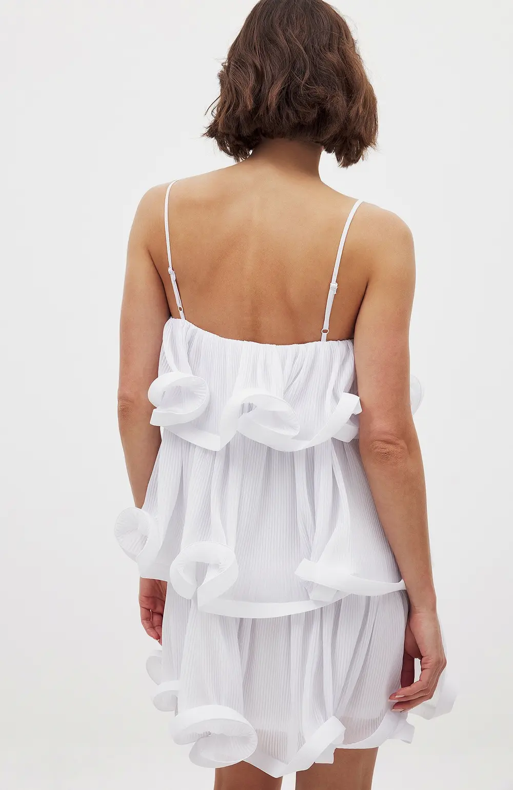 Printed Flounce Mini Dress White