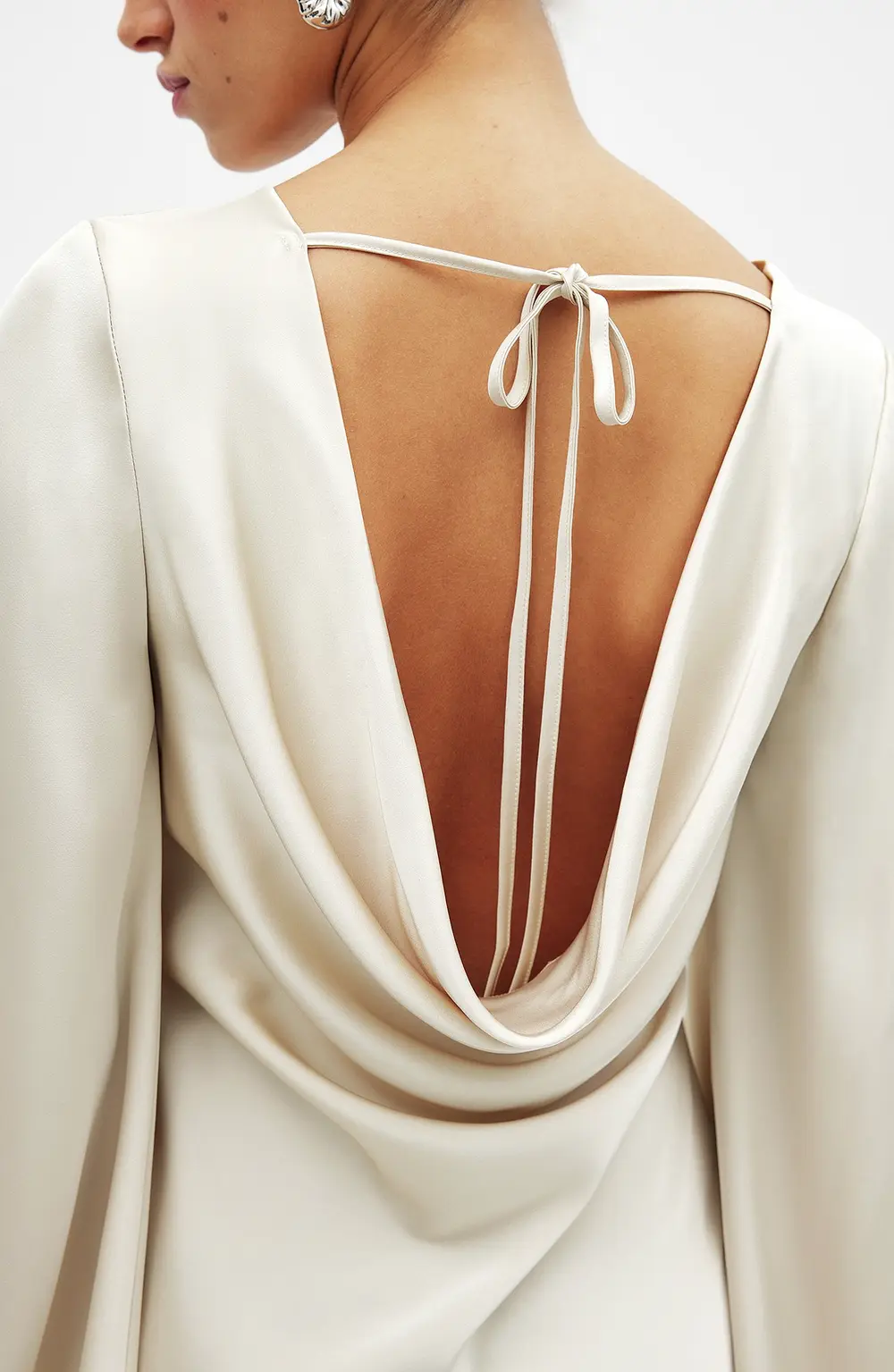 Waterfall Back Satin Mini Dress Beige
