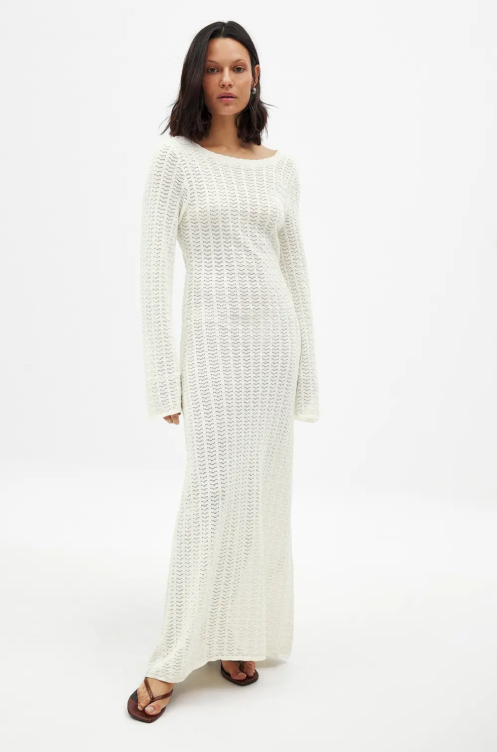 Deep Back Knitted Maxi Dress Offwhite
