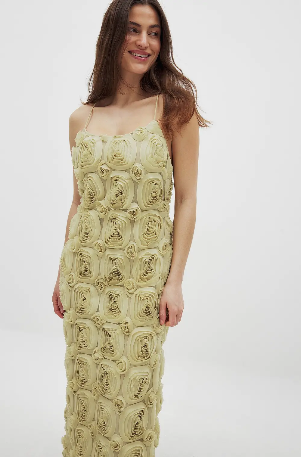 Rose Texture Slip Midi Dress Green