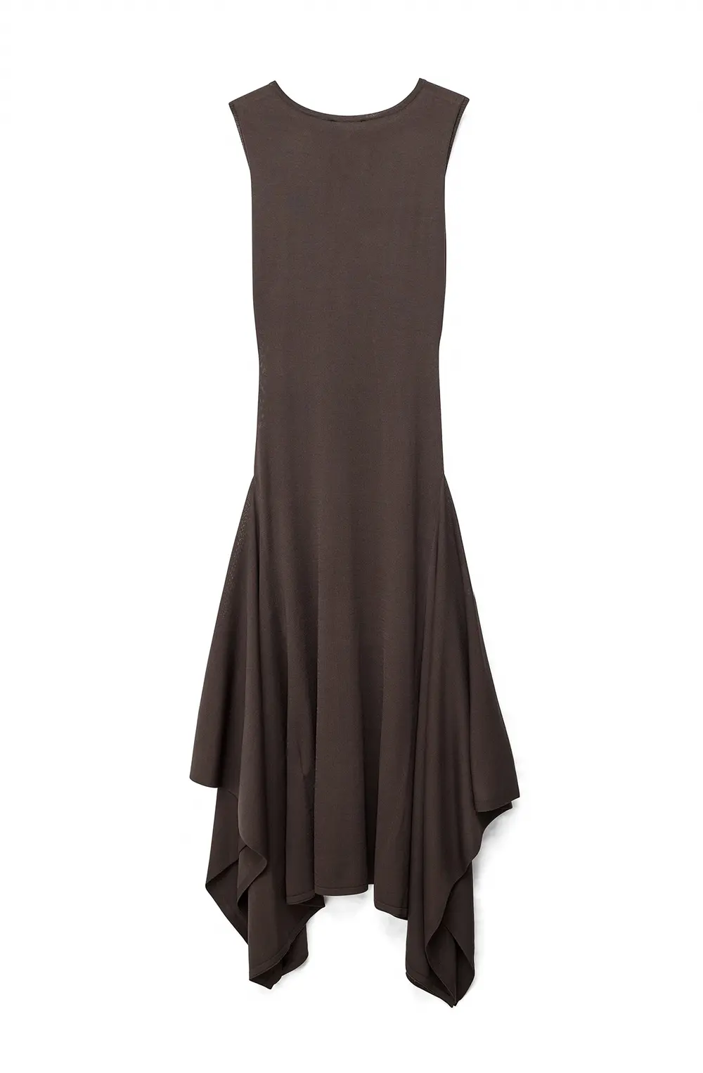 Knitted Asymmetric Hem Midi Dress Brown