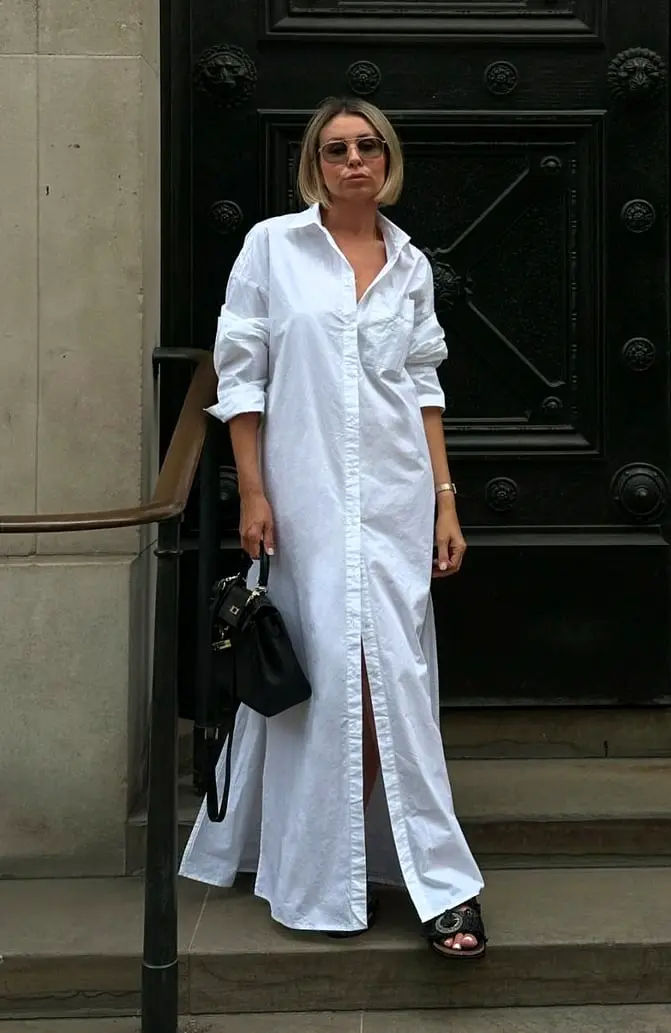 Cotton Maxi Shirt Dress White