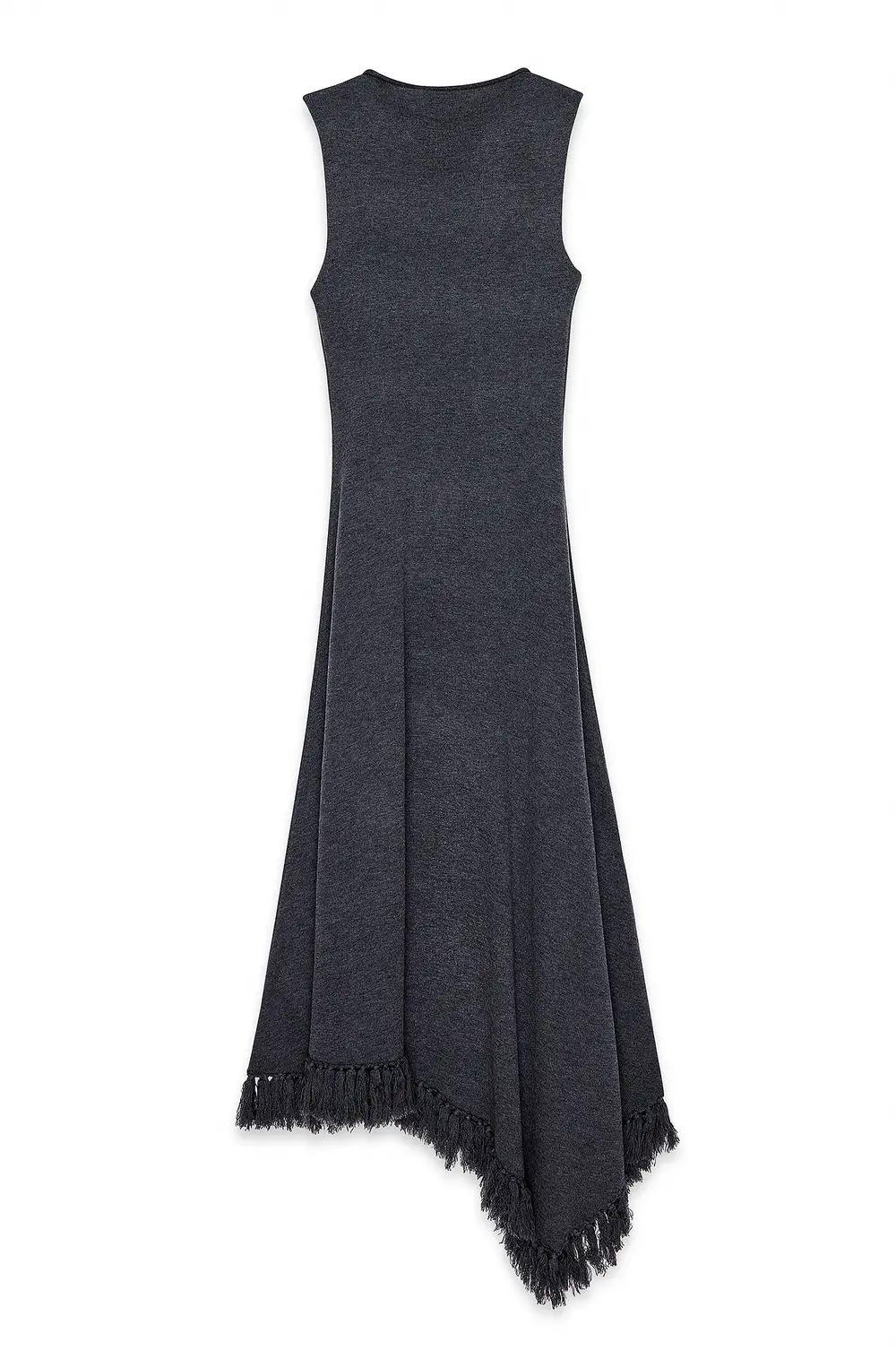 Knitted Asymmetric Hem Midi Dress Grey