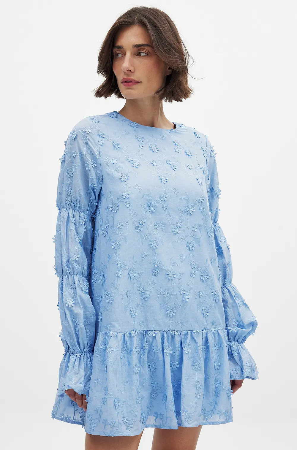 Sleeve Detail Deep Back Dress Blue