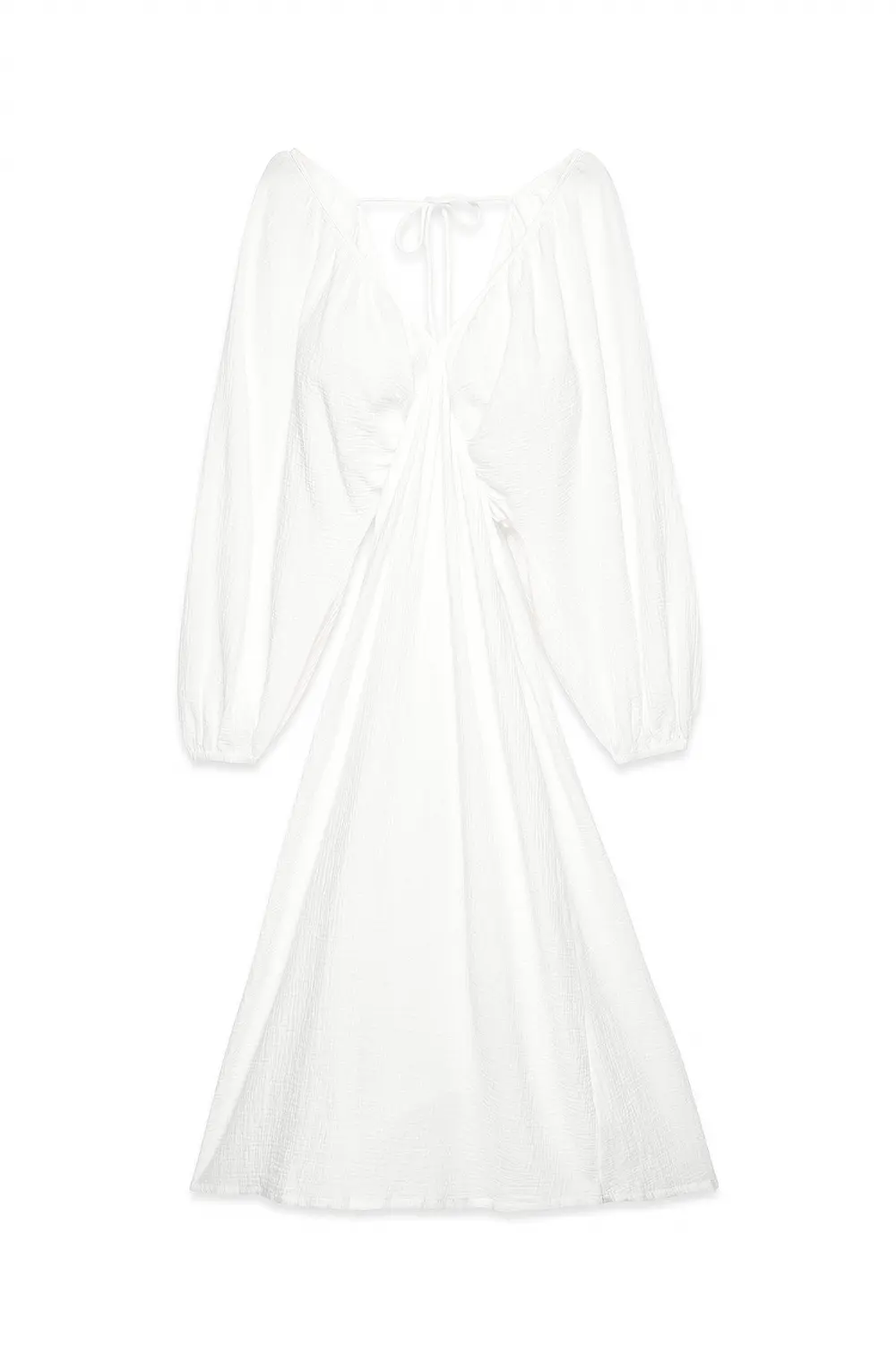 Soft Cotton V Neck Midi Dress Offwhite