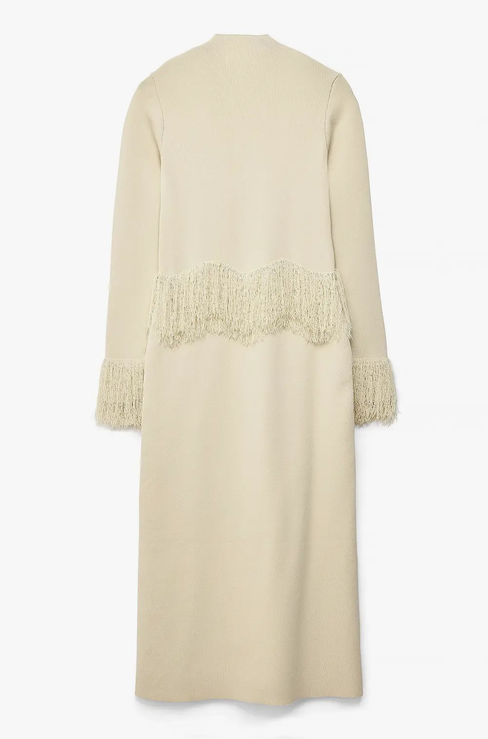 Fringe Detail Knitted Midi Dress Beige