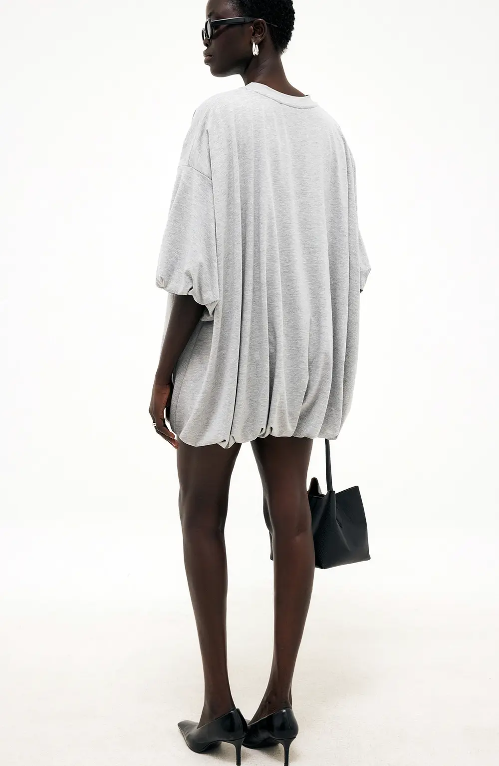 Soft Cotton Balloon Mini Dress Grey