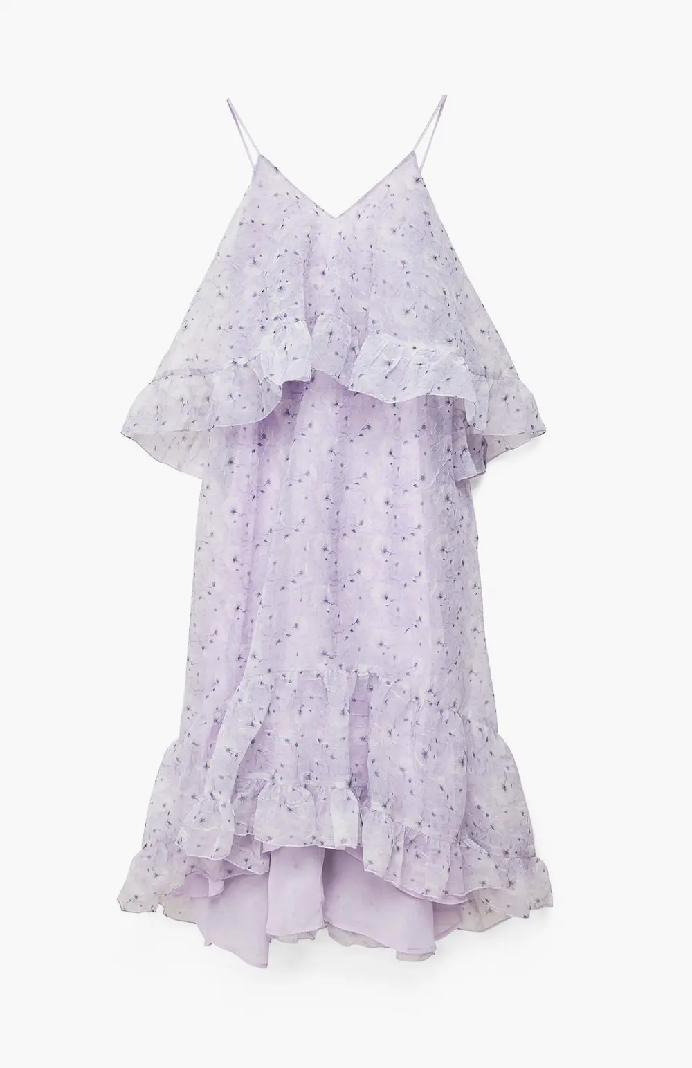 Organza V Neck Volume Maxi Dress Purple