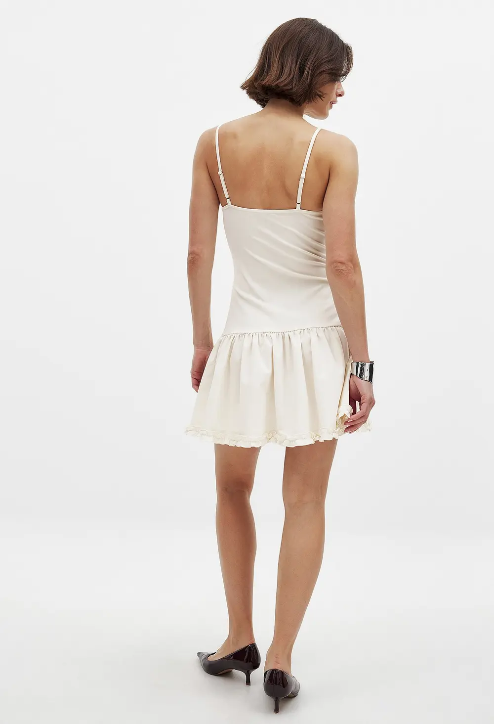 Open Back Mini Frill Dress Offwhite