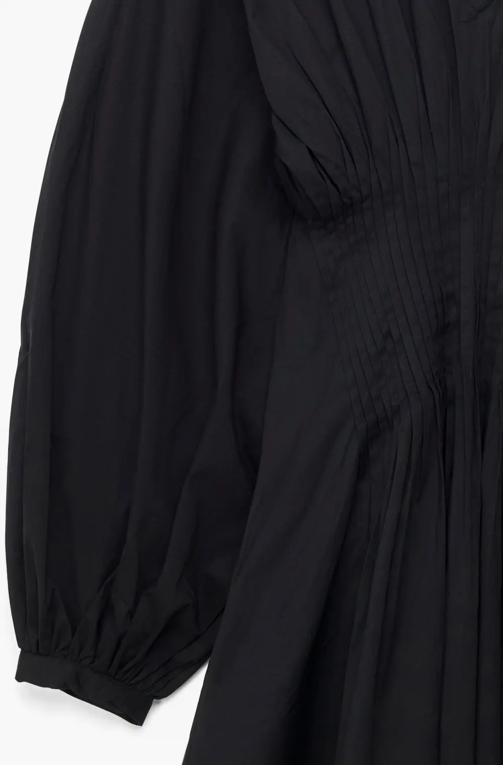 Cotton Long Sleeve Pintuck Mini Dress Black