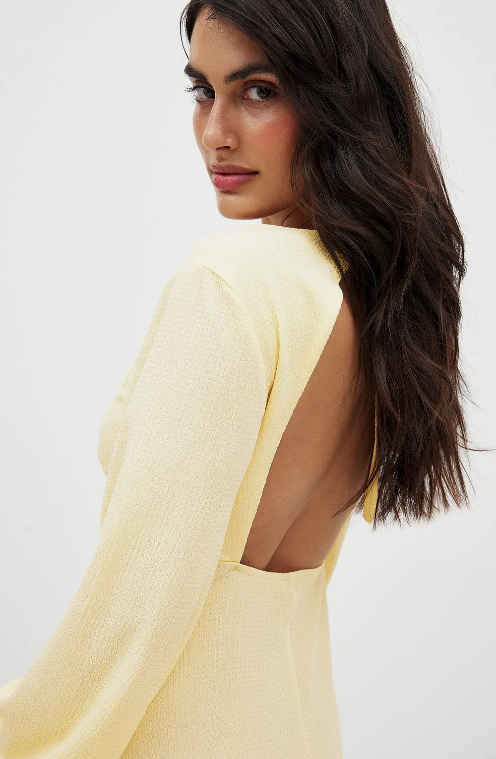 Balloon Sleeve Open Back Maxi Dress Yellow
