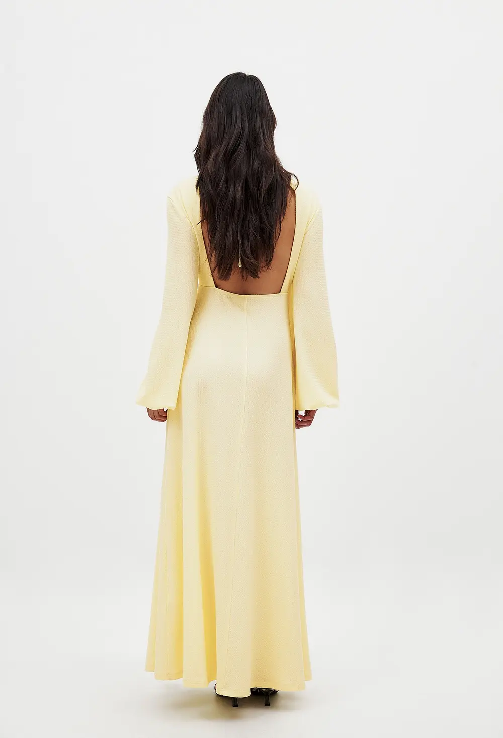 Balloon Sleeve Open Back Maxi Dress Yellow