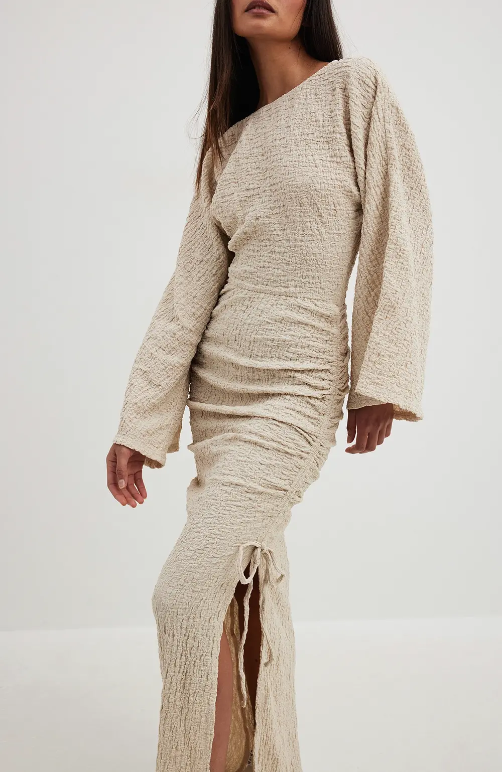 Structured Drawstrings Maxi Dress Beige