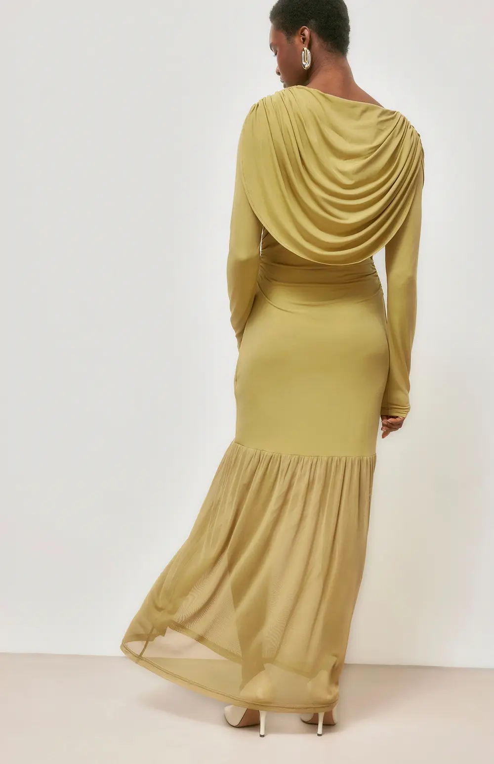 Draped Waterfall Maxi Dress Green