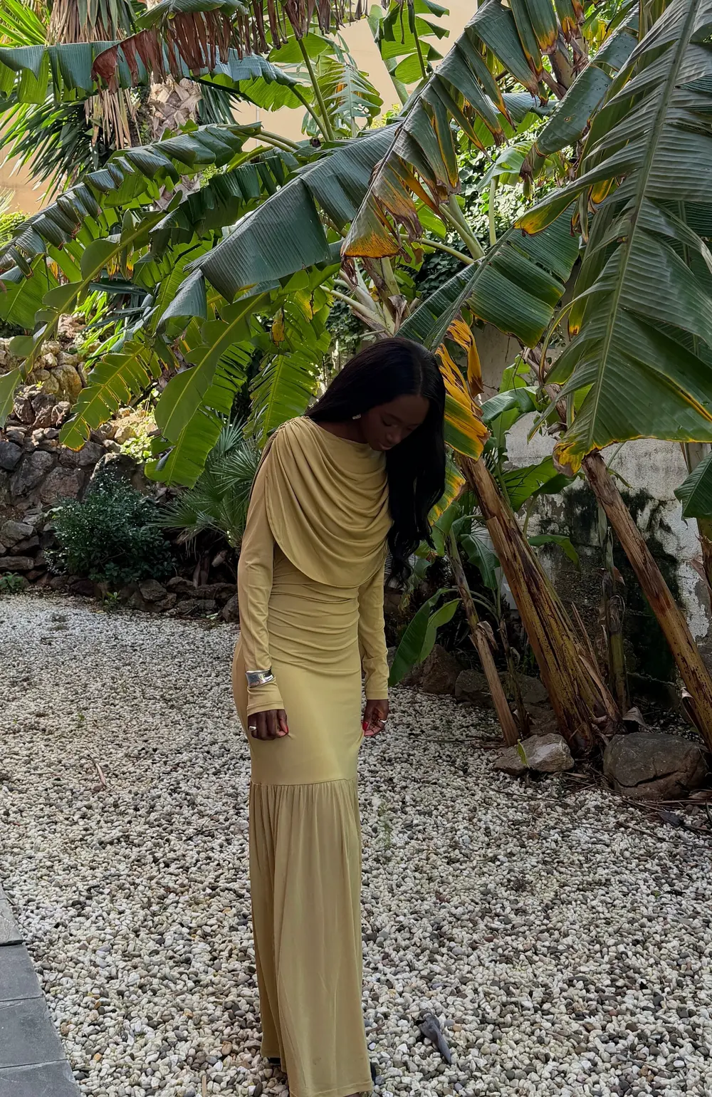 Draped Waterfall Maxi Dress Green