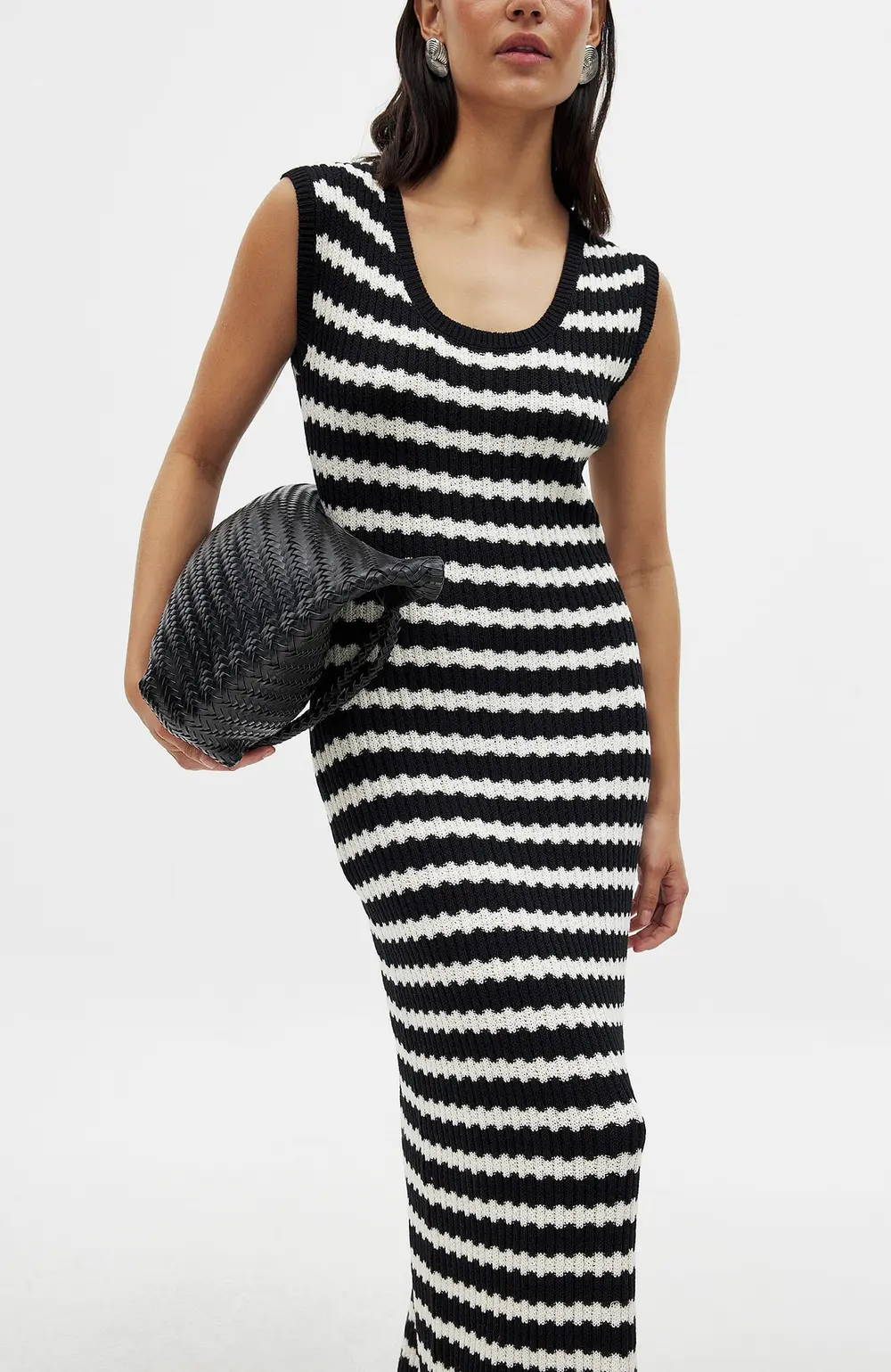 Knitted Cap Sleeve Crochet Maxi Dress Stripe