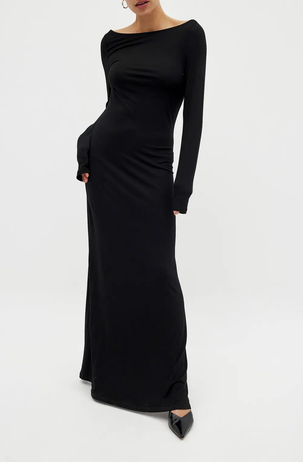 Soft Line Boat Neck Maxi Dress Black