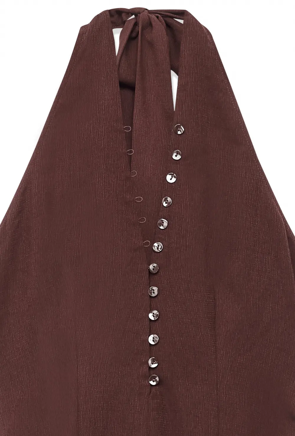 Halterneck Button Front Maxi Dress Brown