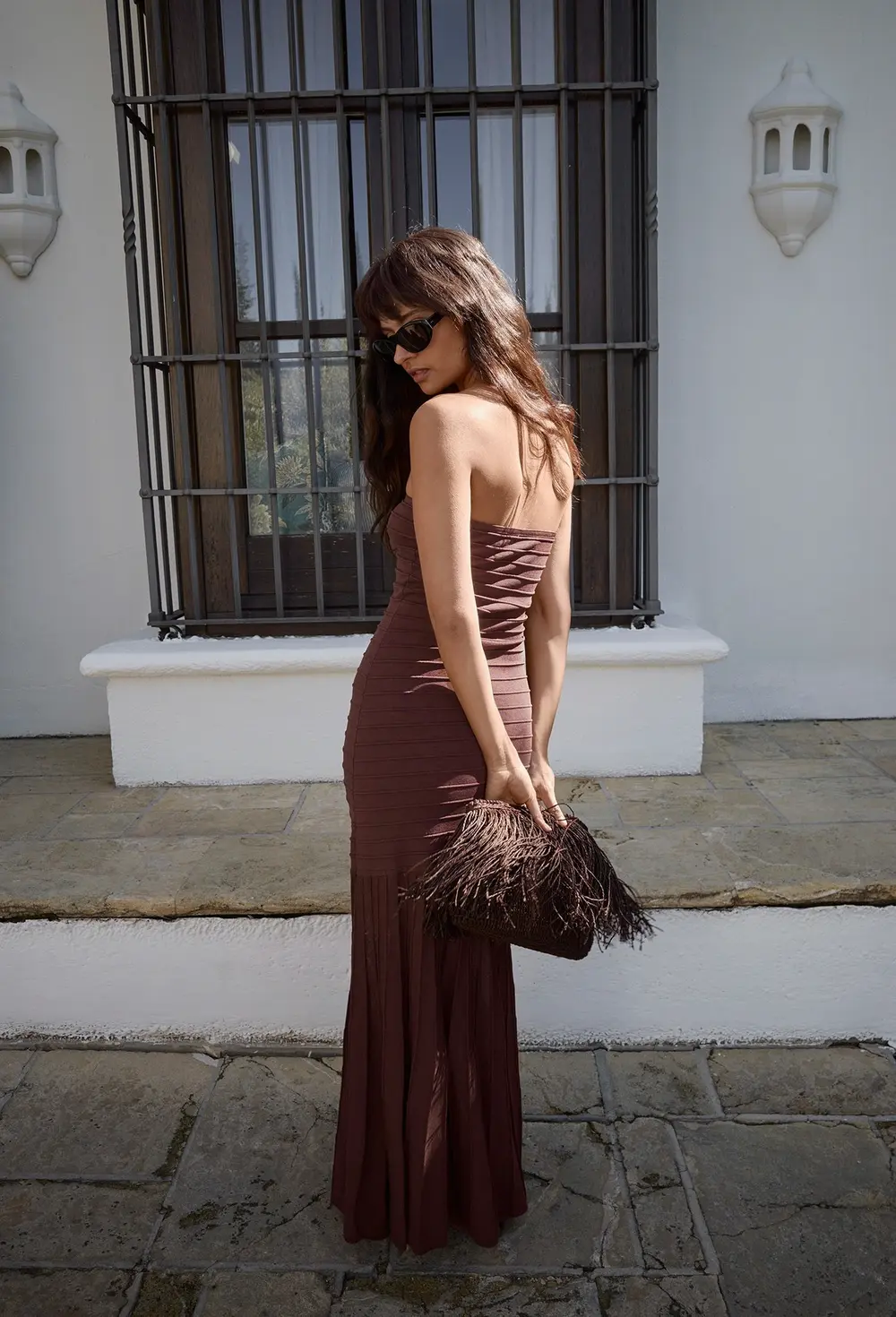 Knitted Bandeau Maxi Dress Brown