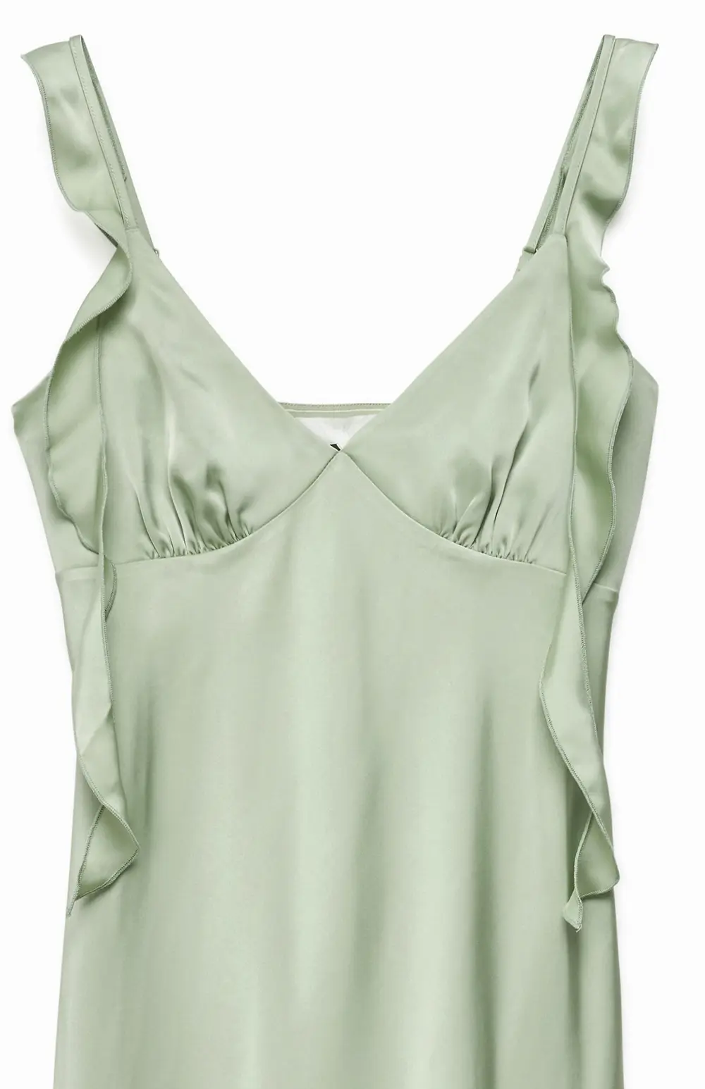 Satin Ruffle Shoulder Maxi Dress Green