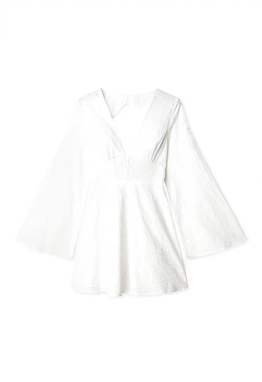 Anglaise Trumpet Sleeve Mini Dress White