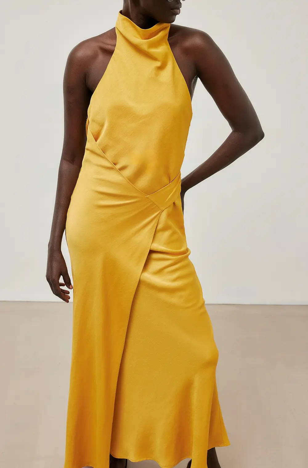 Halterneck Wrap Detail Maxi Dress Yellow