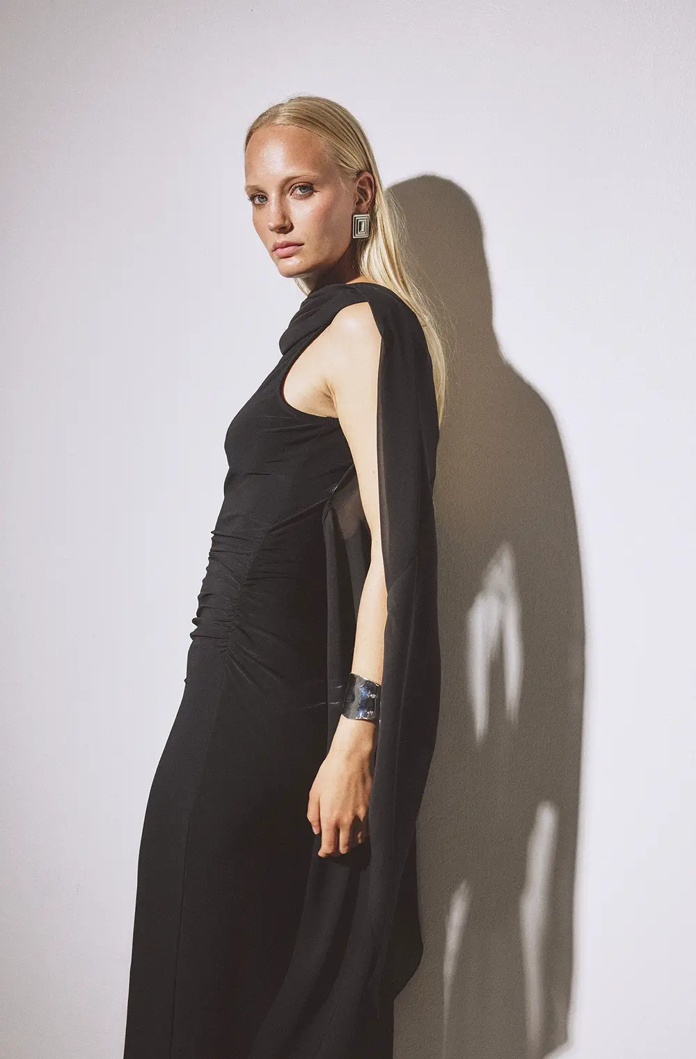 Chiffon Cape Dress Black